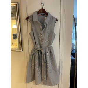 Jones New York  Grey/White Pin Striped Sleeveless Fit Flare Dress (14)